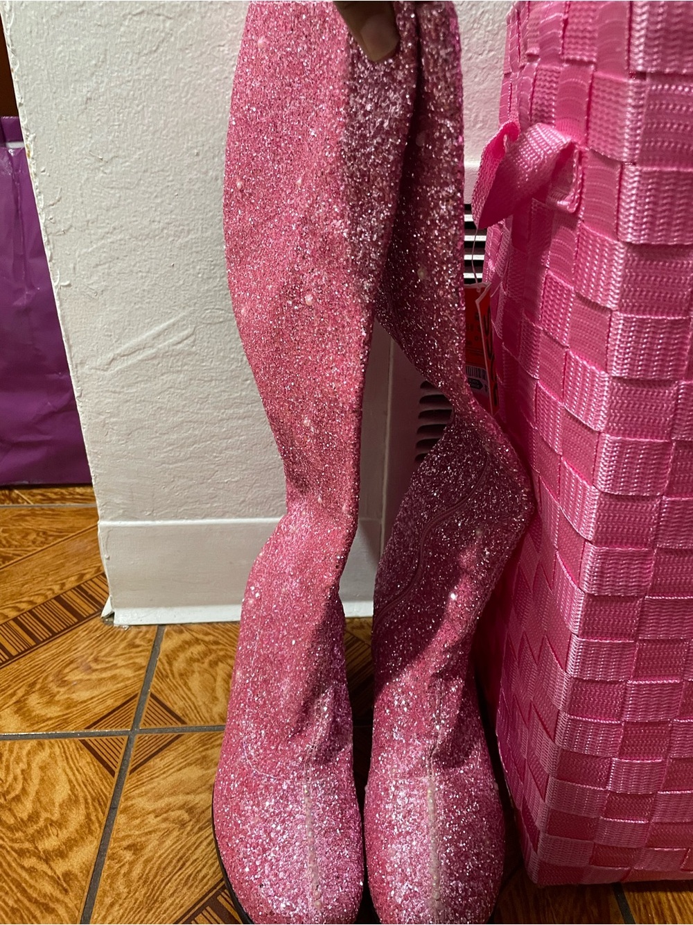 Sparkle Pink Women's Glitter Knee-High Boots
